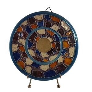 Handcrafted Pottery Round Ceramic Wall Decor 7" With Abstract Mosaic Design